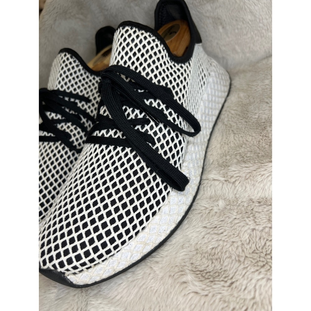 Adidas Mens Deerupt Runner Mesh Webbed Sneakers White Black Blue Size 10 - Picture 8 of 12